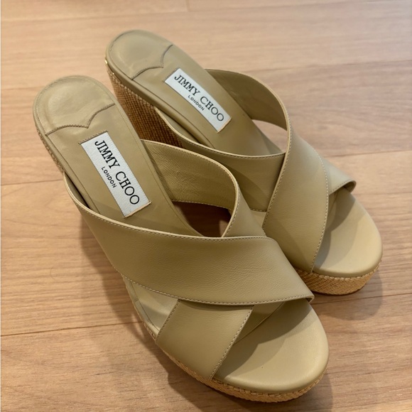 JIMMY CHOO DOVINA ESPADRILLE PLATFORM WEDGE SIZE 38 Nude/Tan never worn!!!